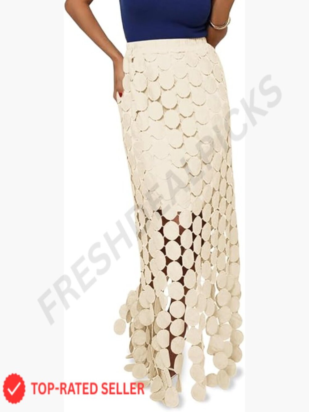 Maxi Skirt Hollow Out High Waisted Boho Fringe Hem Summer Long Skirt
